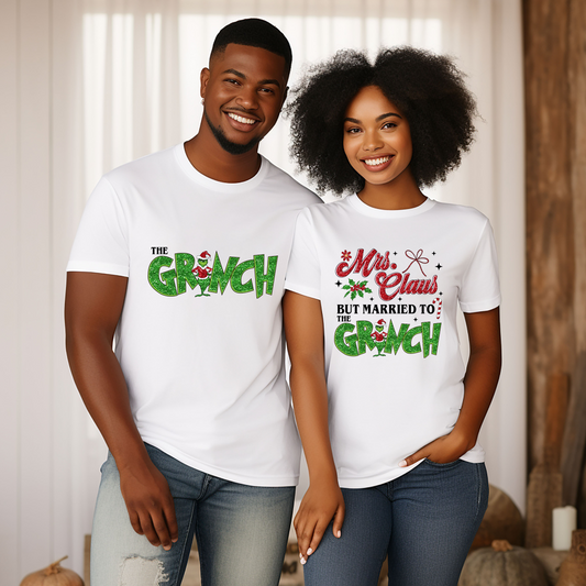 The Grinch & Mrs Claus but married to the grinch tees