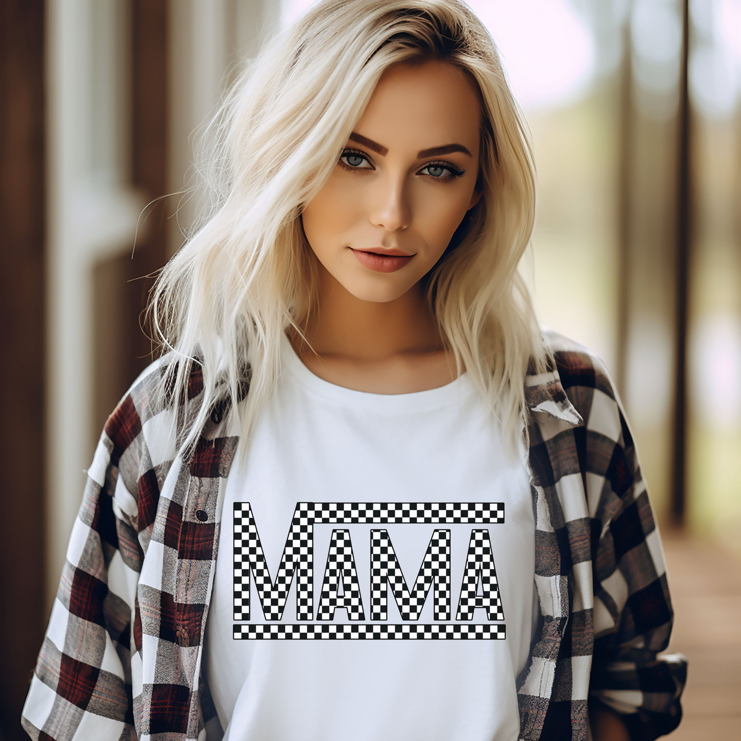 Checkered Mama Tee