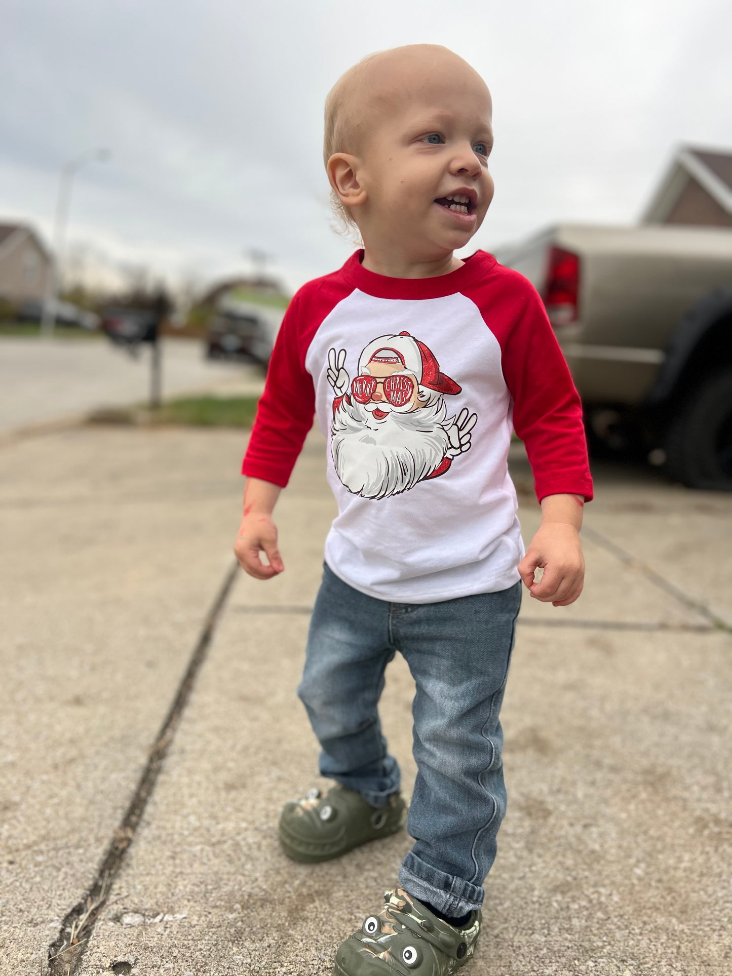 Merry Christmas Santa Quarter Sleeve Toddler Baseball Tee